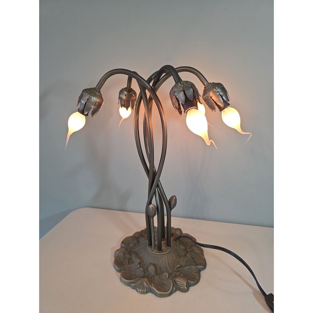 Lily Pad Lamp 5 Lights Bronze Finish Tiffany Style Art Nouveau 17” No Globes